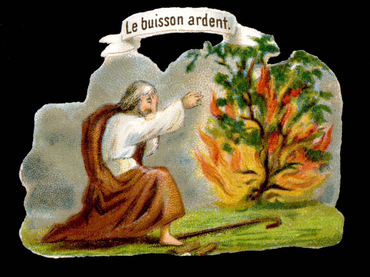 Den brændende busk - Populært billede. 1800-tallets kromolitografi. af Unknown artist