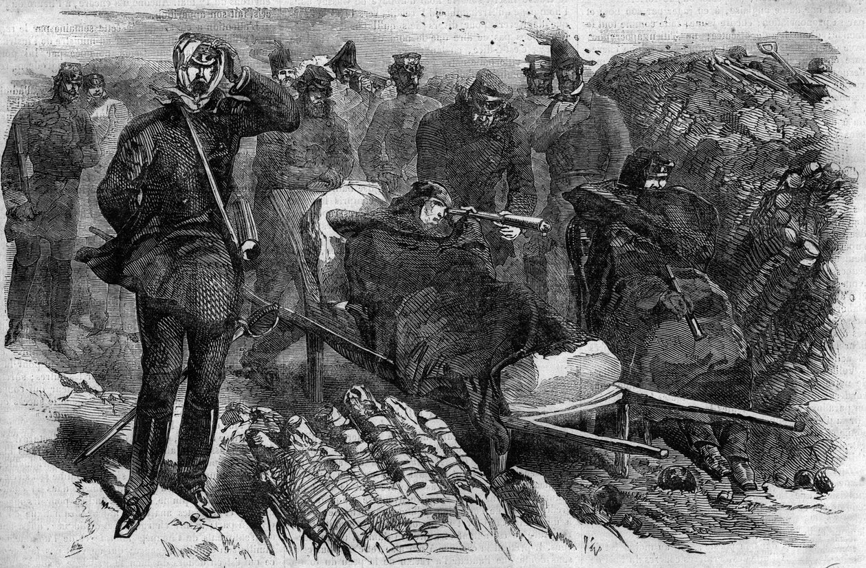 Erobringen af Magdala i Etiopien den 13/04/1868: General Robert Cornelis (Cornelius) Napiers (1810-1890) tropper stormede fæstningen Abessinien - Napier og dens stab før Magdala i 1868 af Unknown artist