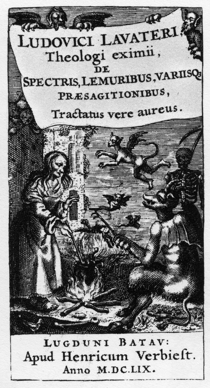 Heksens gryde - Frontispice af bogen "" De spectris lemuribus et magnis "" af Ludwig Lavater (1527-1586) - 1659 af Unknown artist