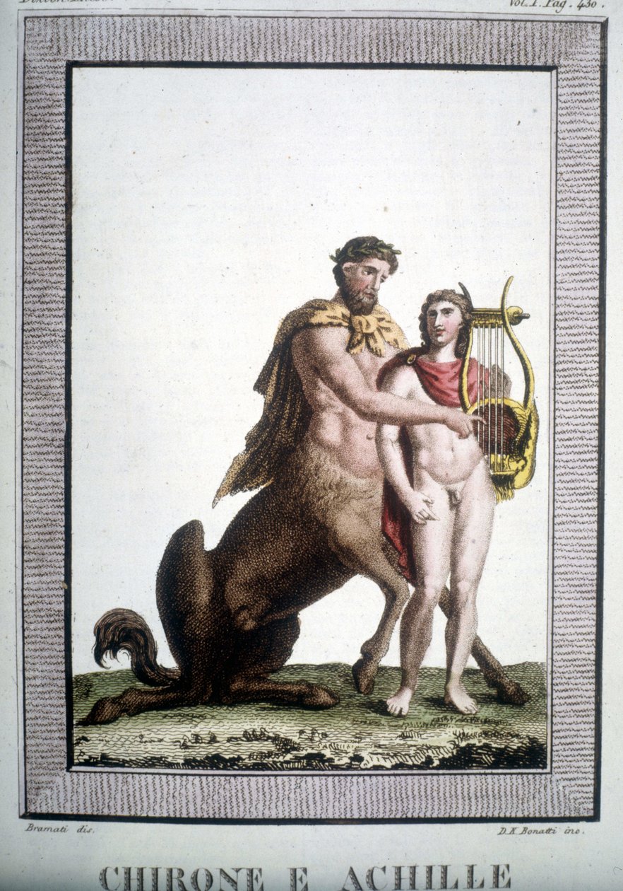Kentauren Chiron og Achilles - i Mythological Dictionary af Unknown artist