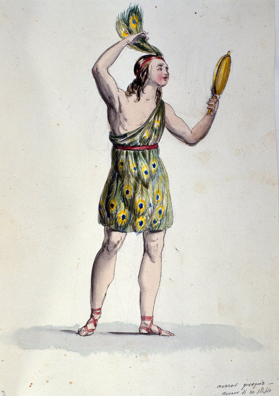 Karakteren, der fortolker den rene kærlighed i balletten "" Il noce di Benevento"" af den østrigske komponist Franz Xaver Sussmayr (1766-1803). Illustration af det 19. århundrede af Unknown artist