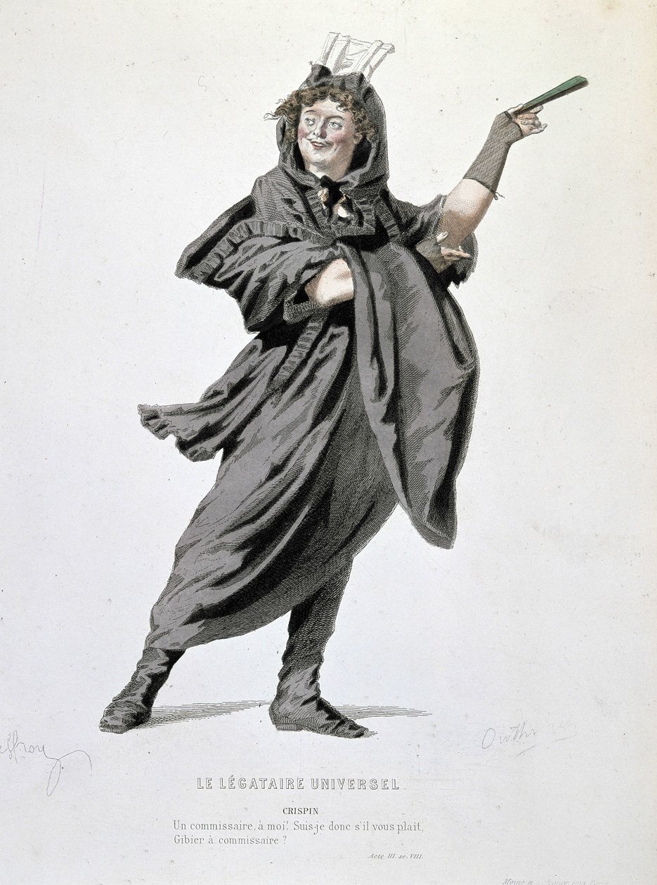 Crispins karakter i "Den universelle legatar" (1708) af Jean François Regnard (1655 - 1709). Indgravering af det 19. århundrede. af Unknown artist