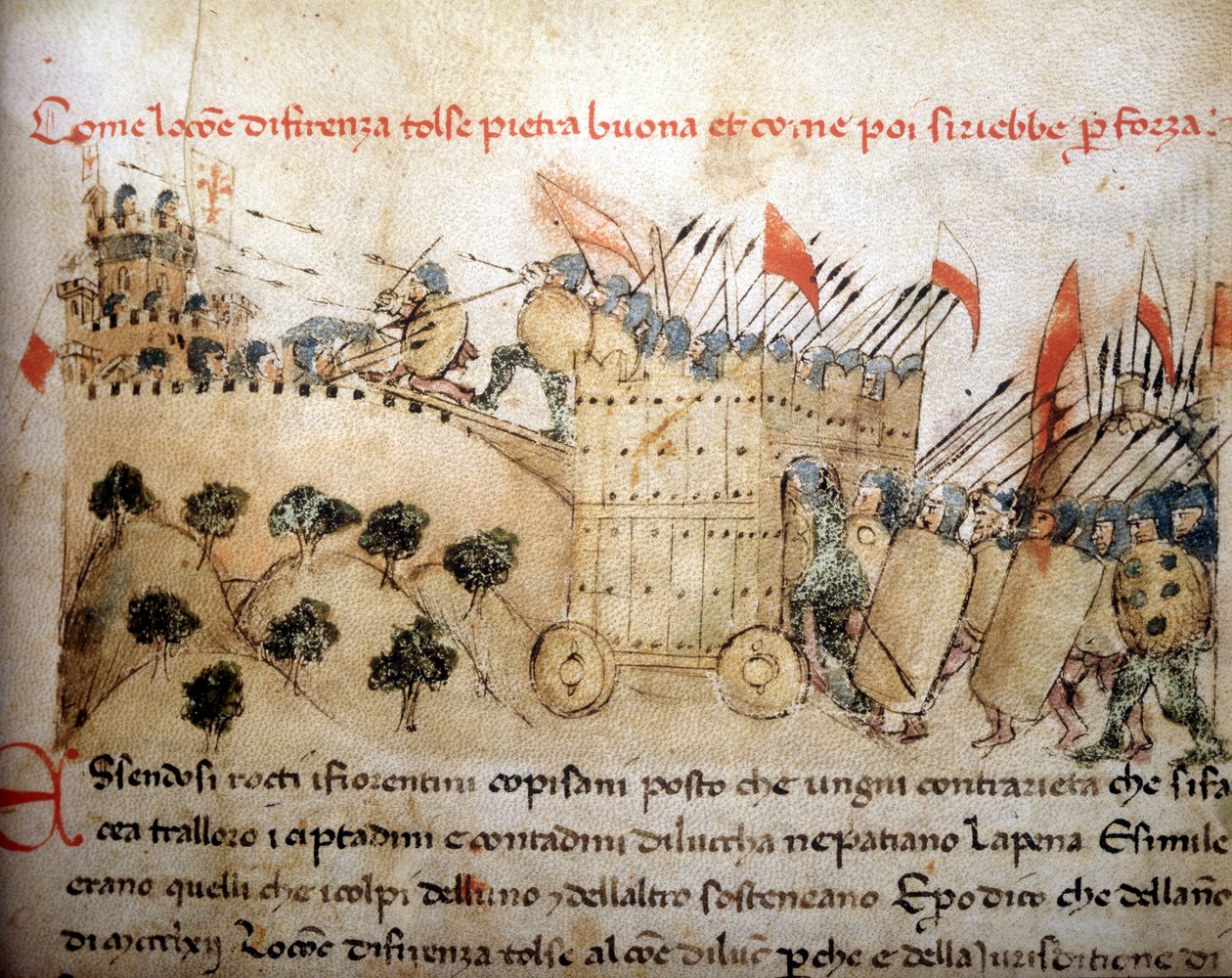Byen Firenze erobrede Pietrabuona, som indbyggerne i Lucca senere overtog - i "Croniche del Sercambi", omkring 1400. Nationalarkiv, Lucca. af Unknown artist