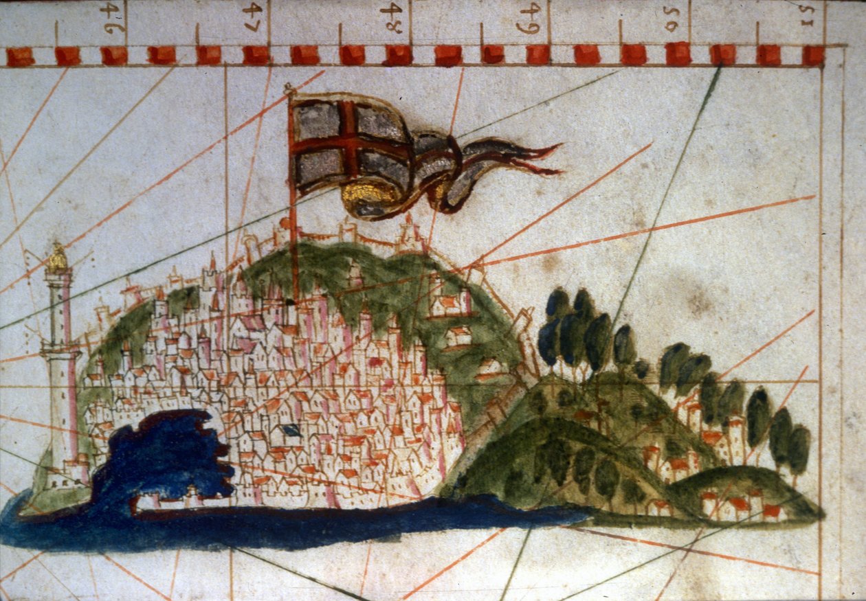 Byen Genova på en portulan fra det 14. århundrede. af Unknown artist