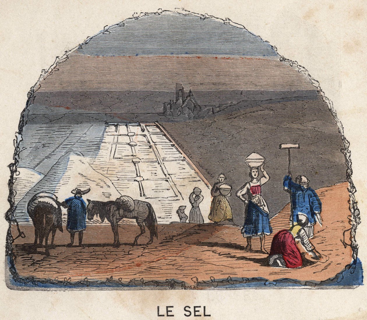 Indsamling af salt. 1800-tals illustration. Bianchetti samling. af Unknown artist