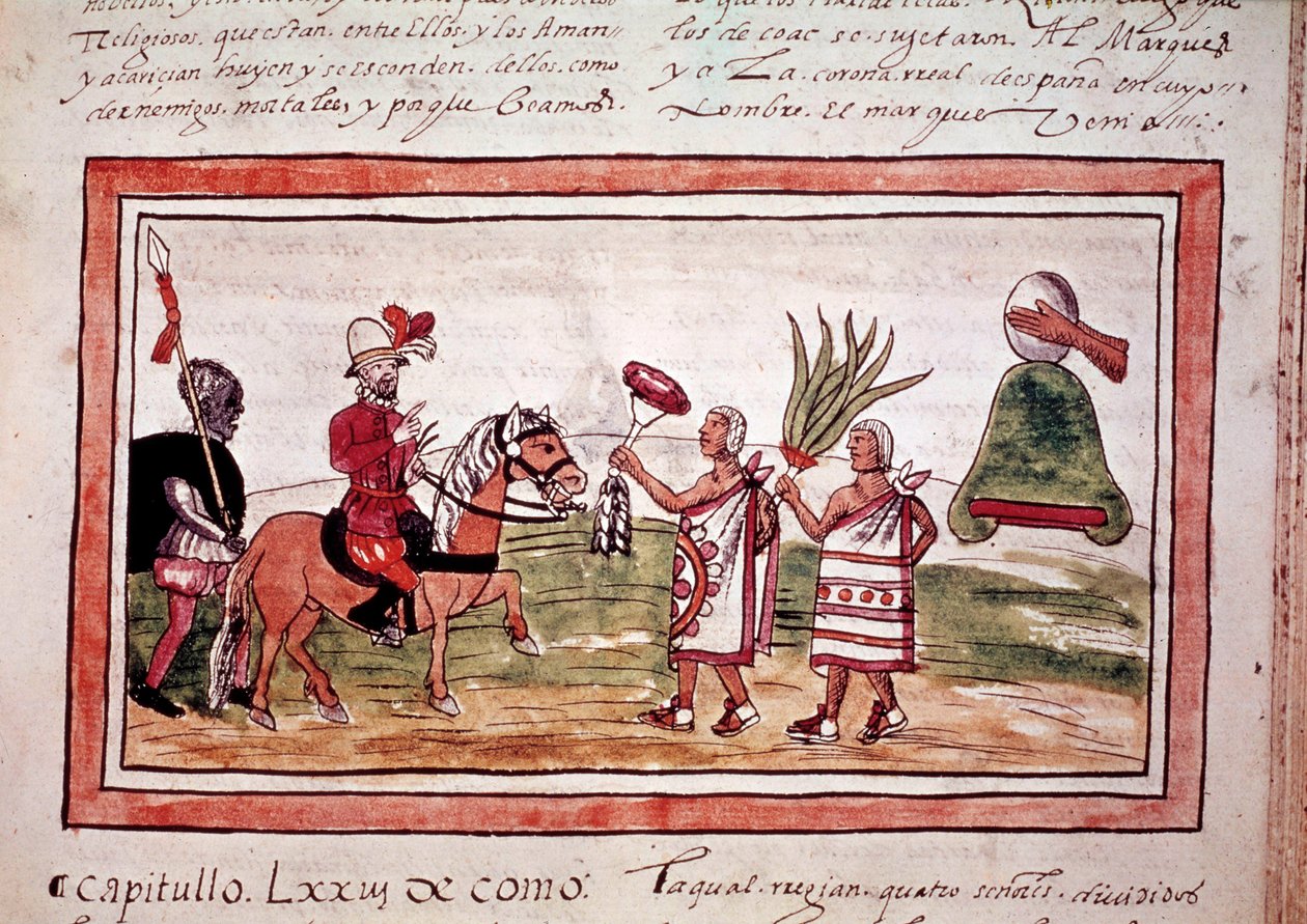 Erobringen af Mexico af den spanske conquistador Hernando Cortes (Hernan eller Fernando Cortes eller Cortez af Unknown artist