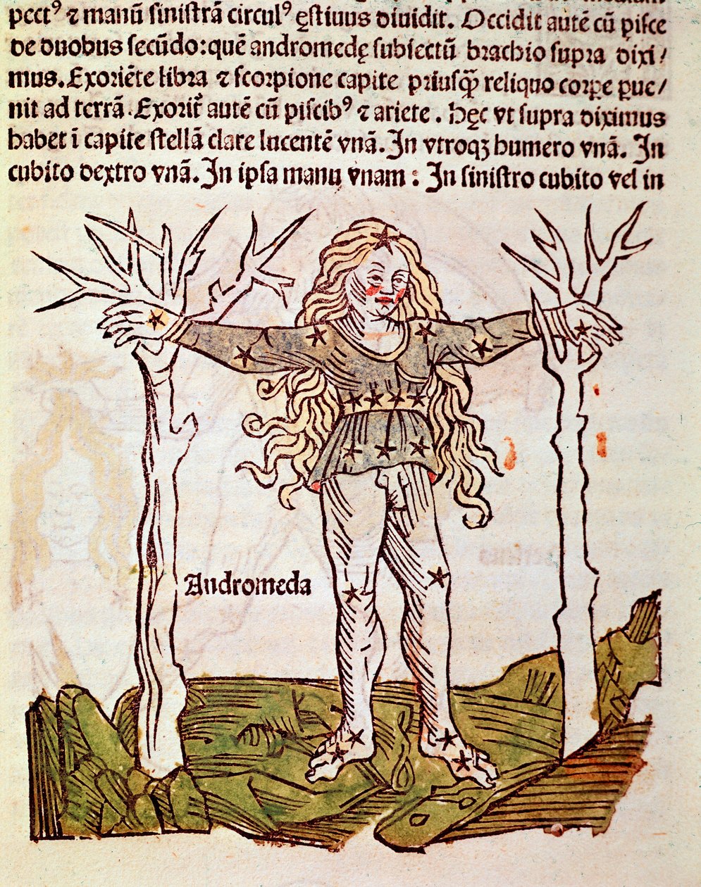 Konstellationen Andromede Detail stammer fra "" Poeticon astronomicon"" tilskrevet den romerske historiker Hygin (Gaius Julius Hyginus) (1. århundrede f.Kr.) (Andromeda-stjernebilledet, fra "" Poeticon astronomicon"" tilskrevet Hyginus (1. århundrede f.Kr. af Unknown artist