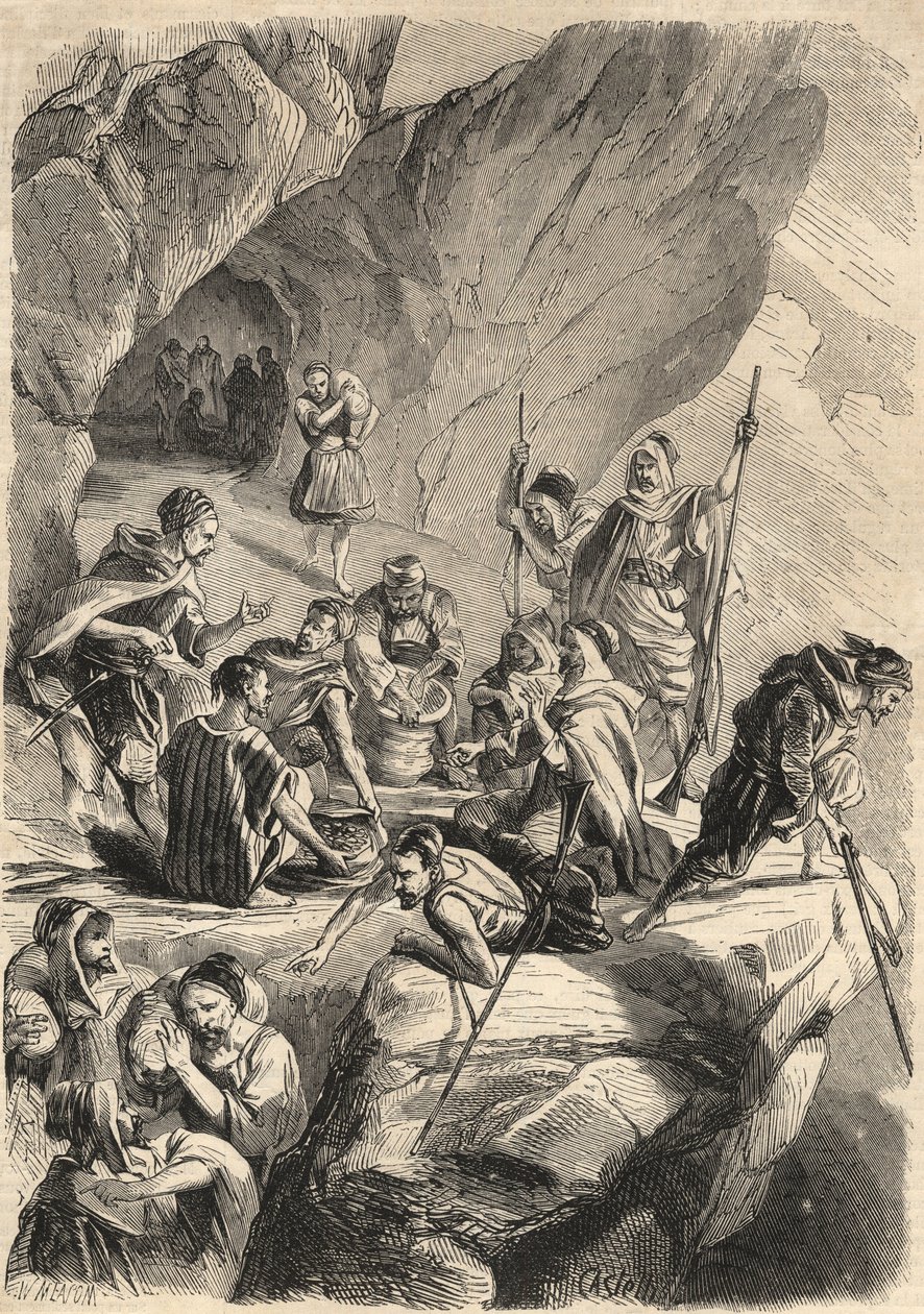 Falsknerne i Kabylien i 1857. (forfalskning). Stik i “Le Monde illustrious”” fra 1857. Privat samling. af Unknown artist