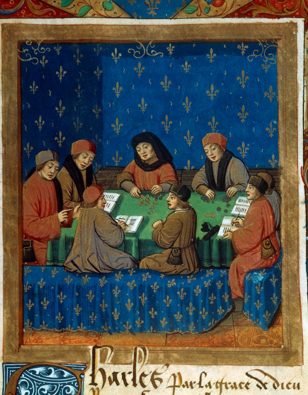 Tællerne til Royal Tresor Miniature taget fra en malkning på sølv (sandsynligvis De Moneta) af Nicolas Oresme (1320-1382) af Unknown artist