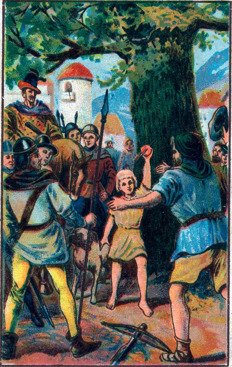 Armbrøsten. Guillaume Tell (William Tell) (legendariske helte fra schweizisk uafhængighed). Kromolitografi i slutningen af det 19. århundrede. af Unknown artist