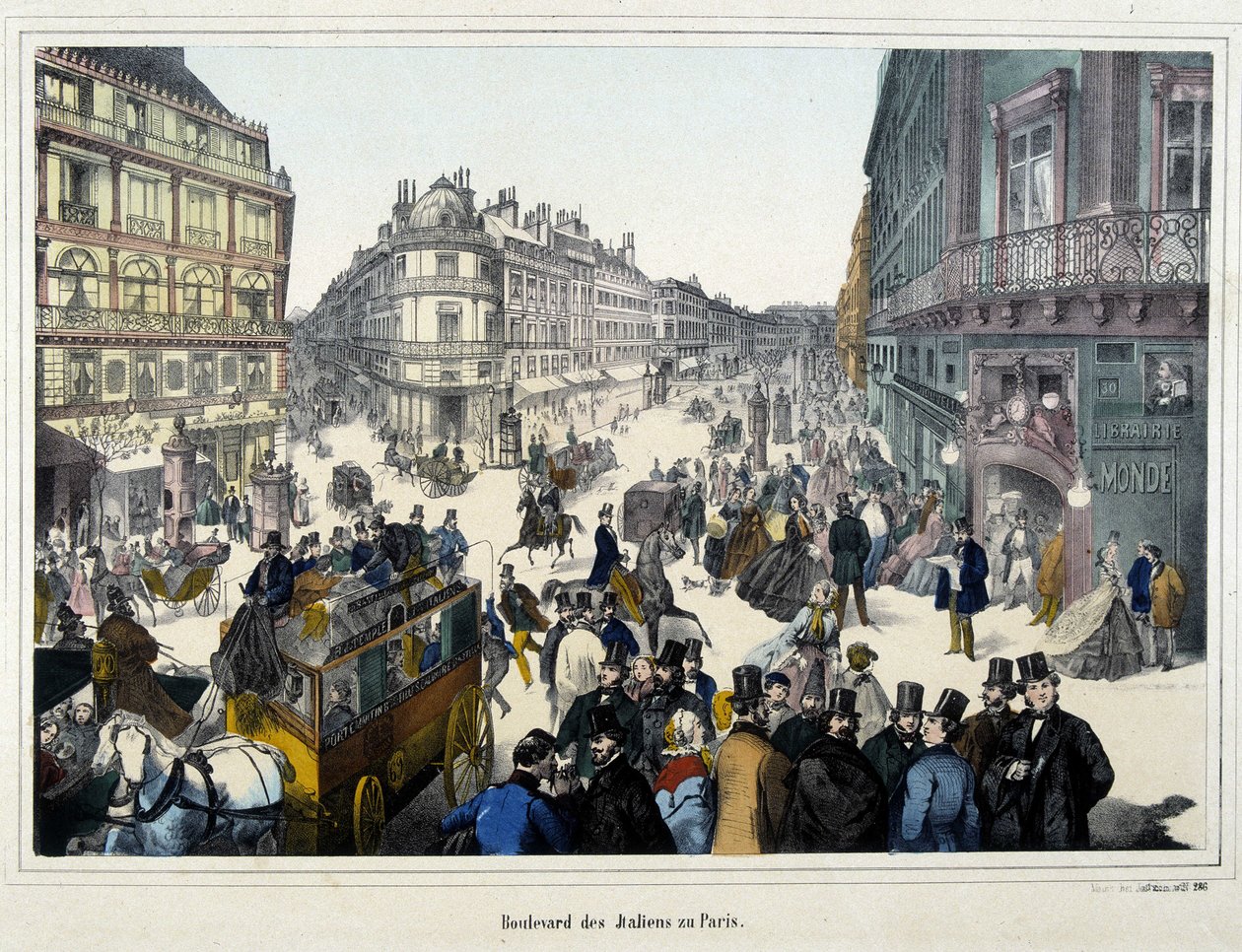 Menneskemængden på boulevard des Italians - gravering af Unknown artist