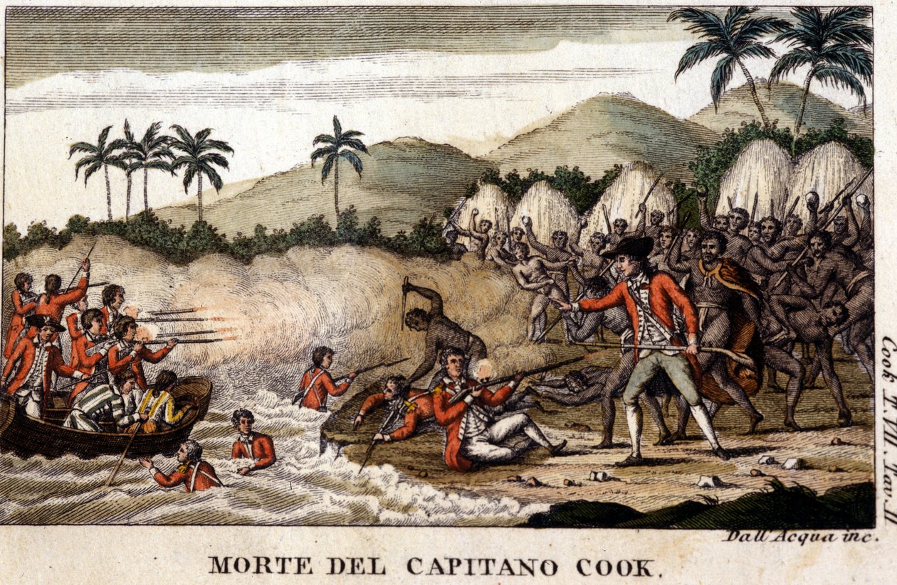 Captain Cooks død efter "Viaggi del Capitano Cook"" Milano 1820 af Unknown artist