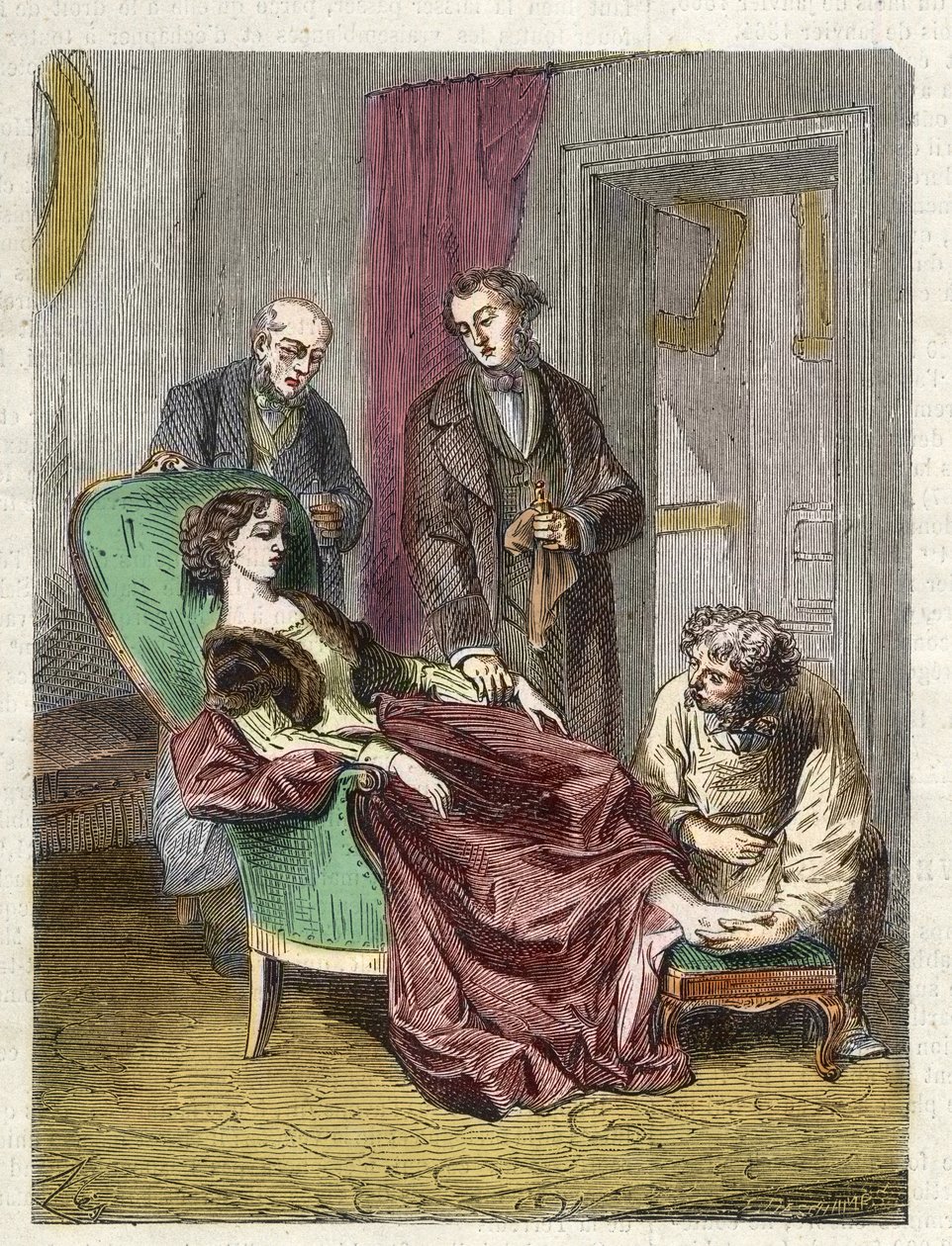 Hannah Greeners død forårsaget af indånding af for meget chloroform (anæstesi) - 1848 - Hannah GREENER, en 15-årig pige bukker under for en synkope under en chloroform anæstesi administreret for at betjene en inkarneret negl - gravering af Unknown artist