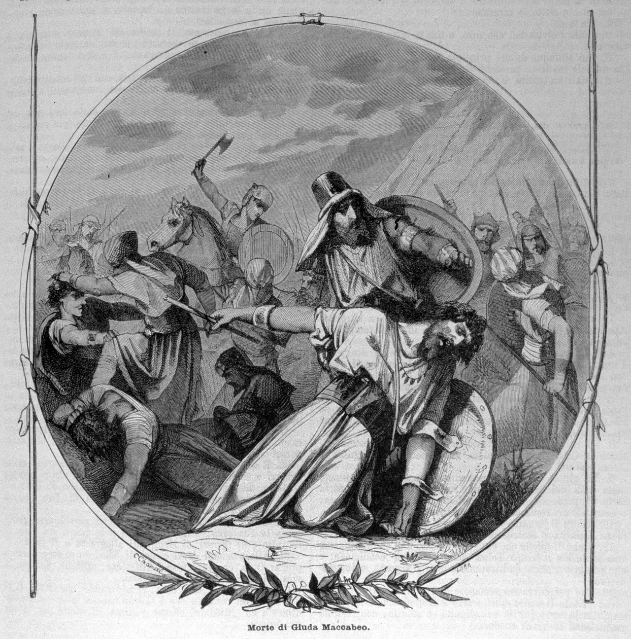 Judas Macchabees (Maccabee eller Macabee) død under Makkabæernes oprør mod seleukiderne i 160 f.Kr. Indgravering af det 19. århundrede. af Unknown artist