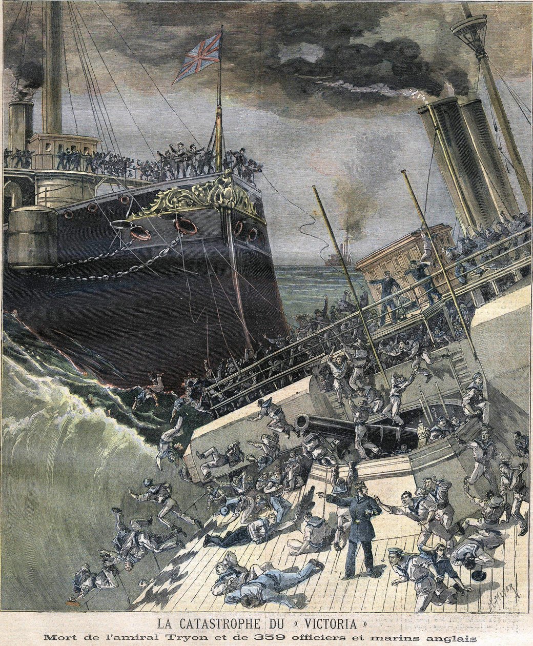 Katastrofen med slagskibet "Victoria" i 1893. Admiral Tryon og 359 officerer og engelsk sømands død af Unknown artist