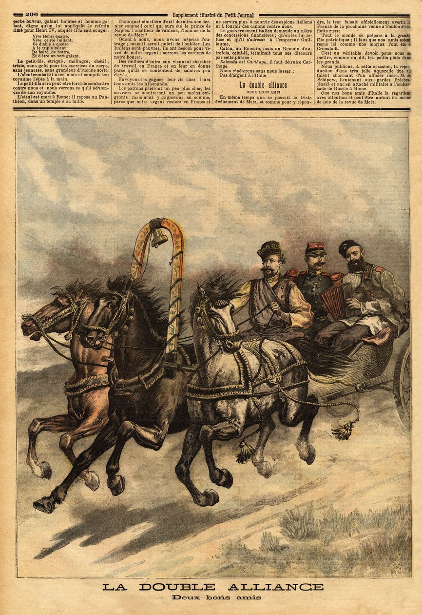 Dobbeltalliancen mellem Rusland af Alexander III (1815-1894) og Frankrig. Indgravering i "" Le petit journal"" 16/10/1893. Selvas samling. af Unknown artist