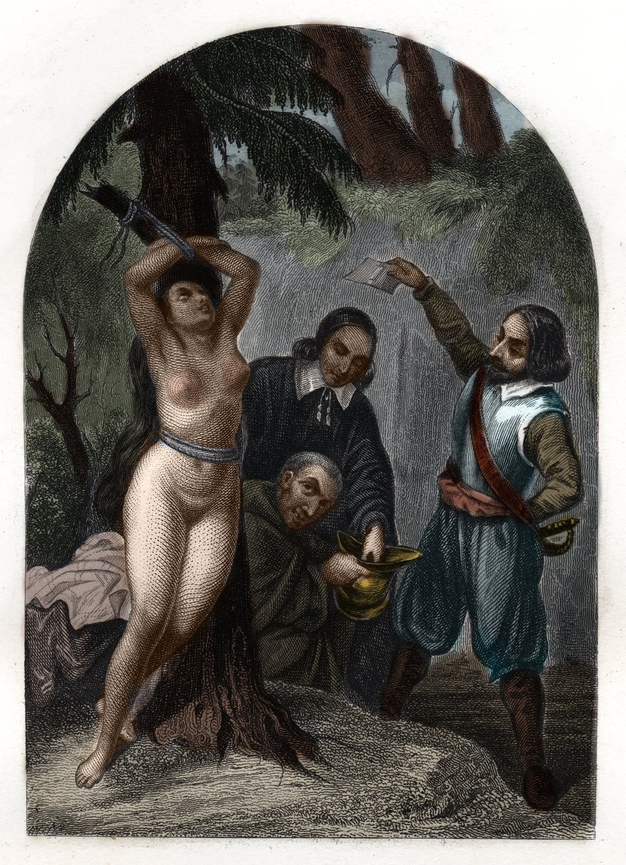 Cevennernes dragonnader under Ludvig XIV (1643-1715), forfølgelse af protestanter. Indgravering fra 1842 i "Histoire des popes"" af Maurice Lachatre. Privat samling. af Unknown artist