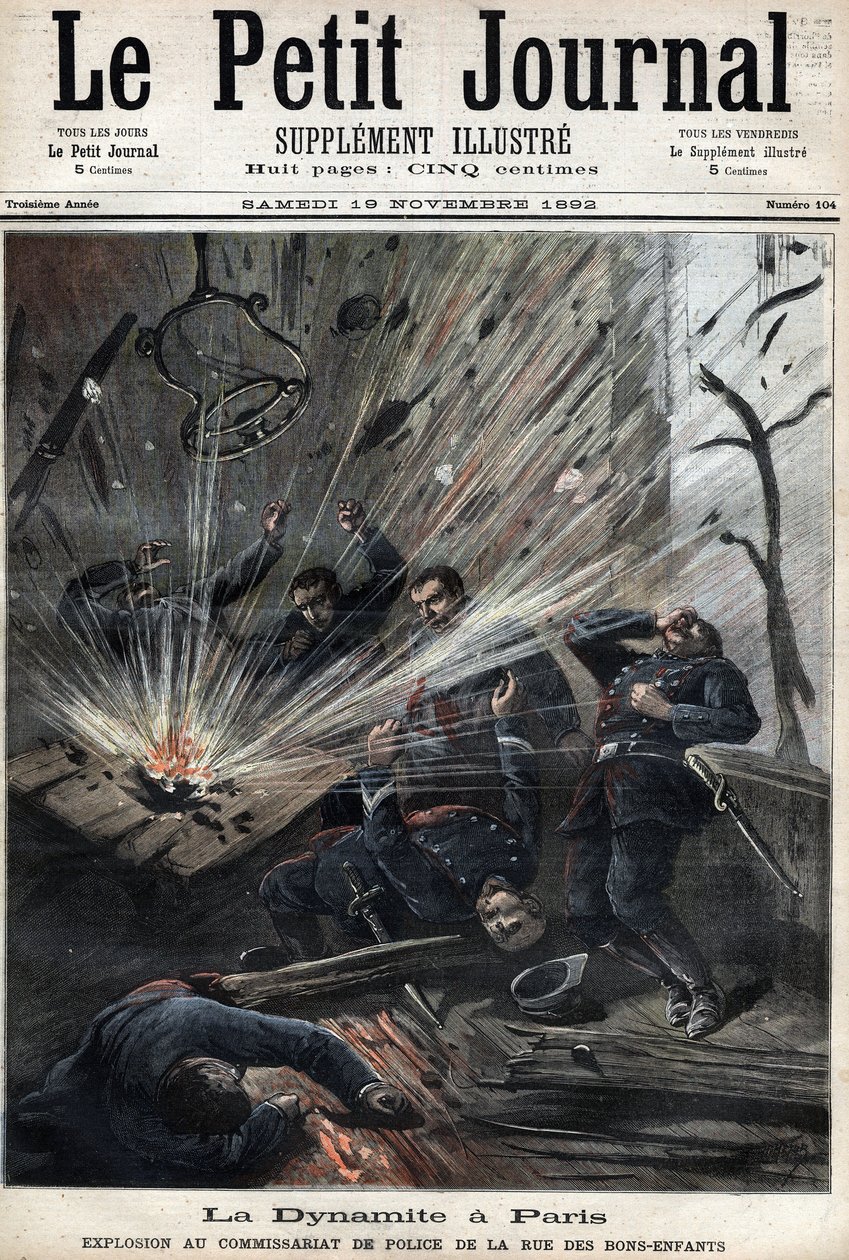 Dynamitten i Paris, eksplosion på politistationen rue des Bons Enfants forårsaget af anarkisten Emile Henrys angreb, 8. november af Unknown artist