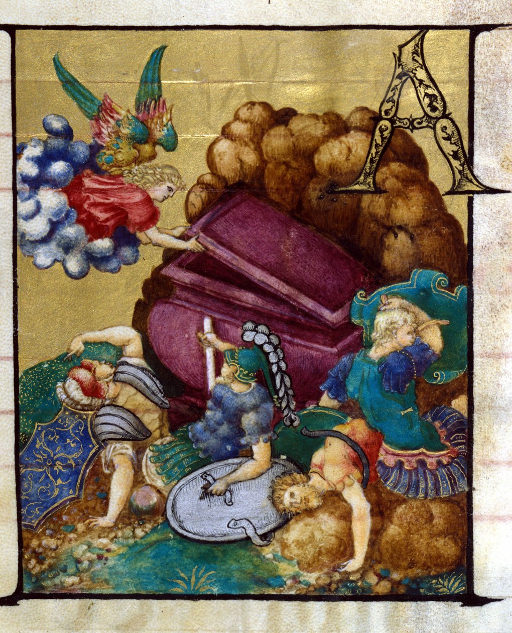 Den tomme grav. Miniature i et kor fra det 15. århundrede, Church of the Crowned Virgin of Lodi. af Unknown artist