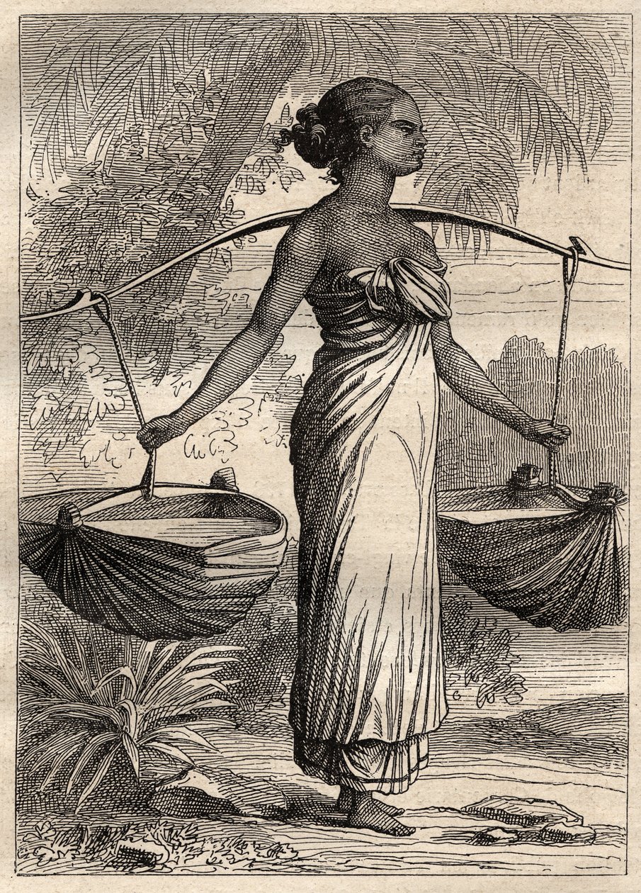 Ekspeditionen rundt om i verden (1790-1792) af kaptajn Etienne Marchand (1755-1793): vandskib i Timor (Østtimor, Indonesien) -illustration taget fra "The Great Mariners of the 18th century"" af Unknown artist