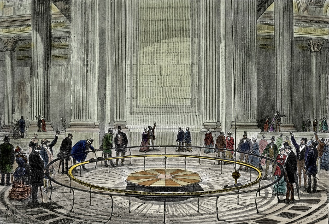 Den berømte oplevelse af Pendulet af Leon Foucault i 1851, der demonstrerer Jordens rotation ved Pantheon i Paris. af Unknown artist