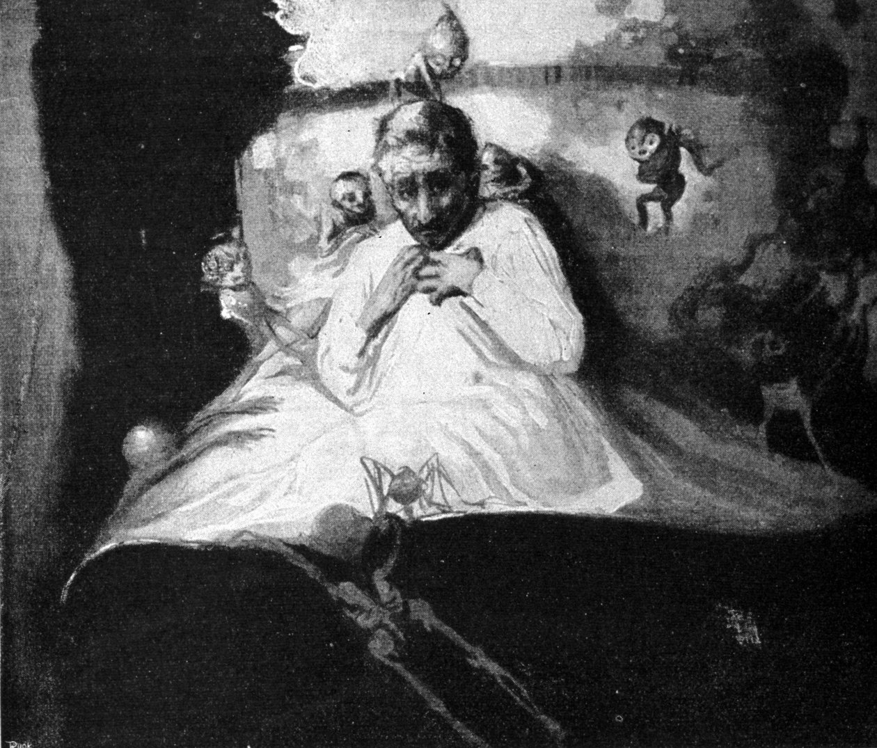 Frygten for spøgelser (en mand i sengen tror, han er blevet overfaldet af fantasivæsner). af Unknown artist