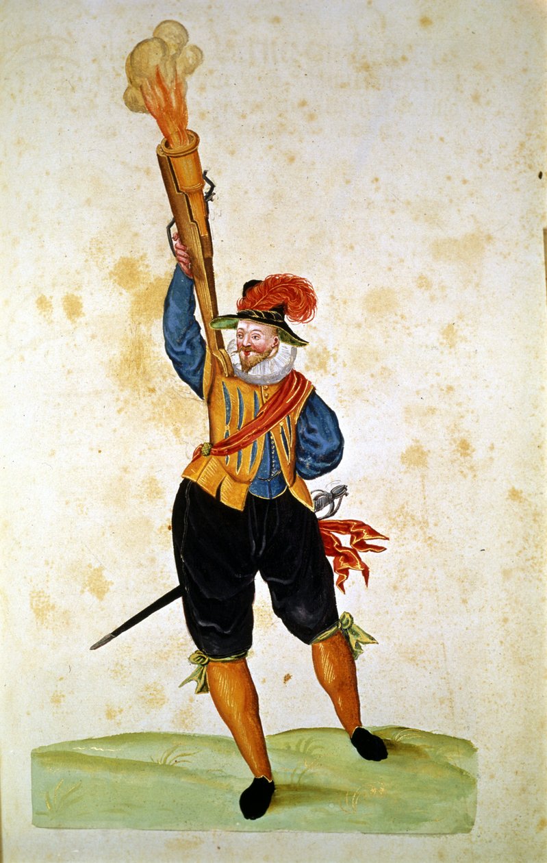 De første skydevåben: fra "Manual of Pirotechnics, Guns and Fortifications" af Unknown artist