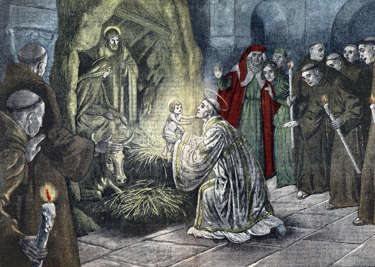 Den første julekrybbe skabt af Frans af Assisi, Greccio, Italien af Unknown Artist