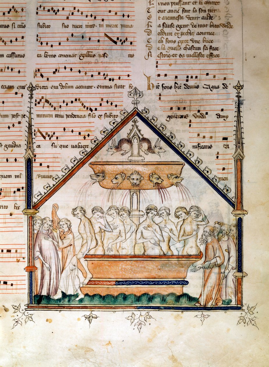 Ungdommens springvand Violente kritiserer, her om erobringen af udødelige, mod magtmisbrug og korruption af Filip den Skønnes samfund. Miniature fra manuskriptet "Le roman de fauvel" af Gervais du Bus (Gerves du Bus) af Unknown artist