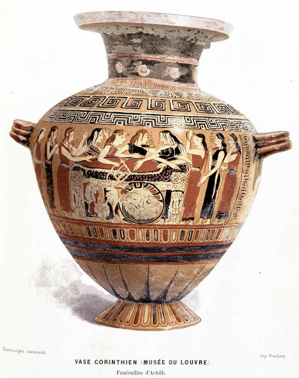 Achilles begravelse - korintisk vase af Louvre-museet, i "Histoire des Greeks"" af Victor Duruy af Unknown artist