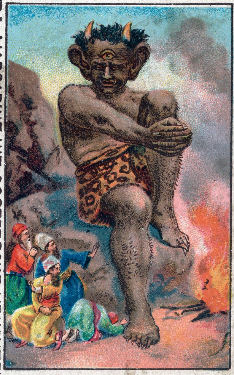 Giganten. Sømanden Sinbads (Sindbad) vidunderlige eventyr. Populær fortælling om 1001 nætter (et tusinde og en nat). Kromolitografi i slutningen af det 19. århundrede. af Unknown artist