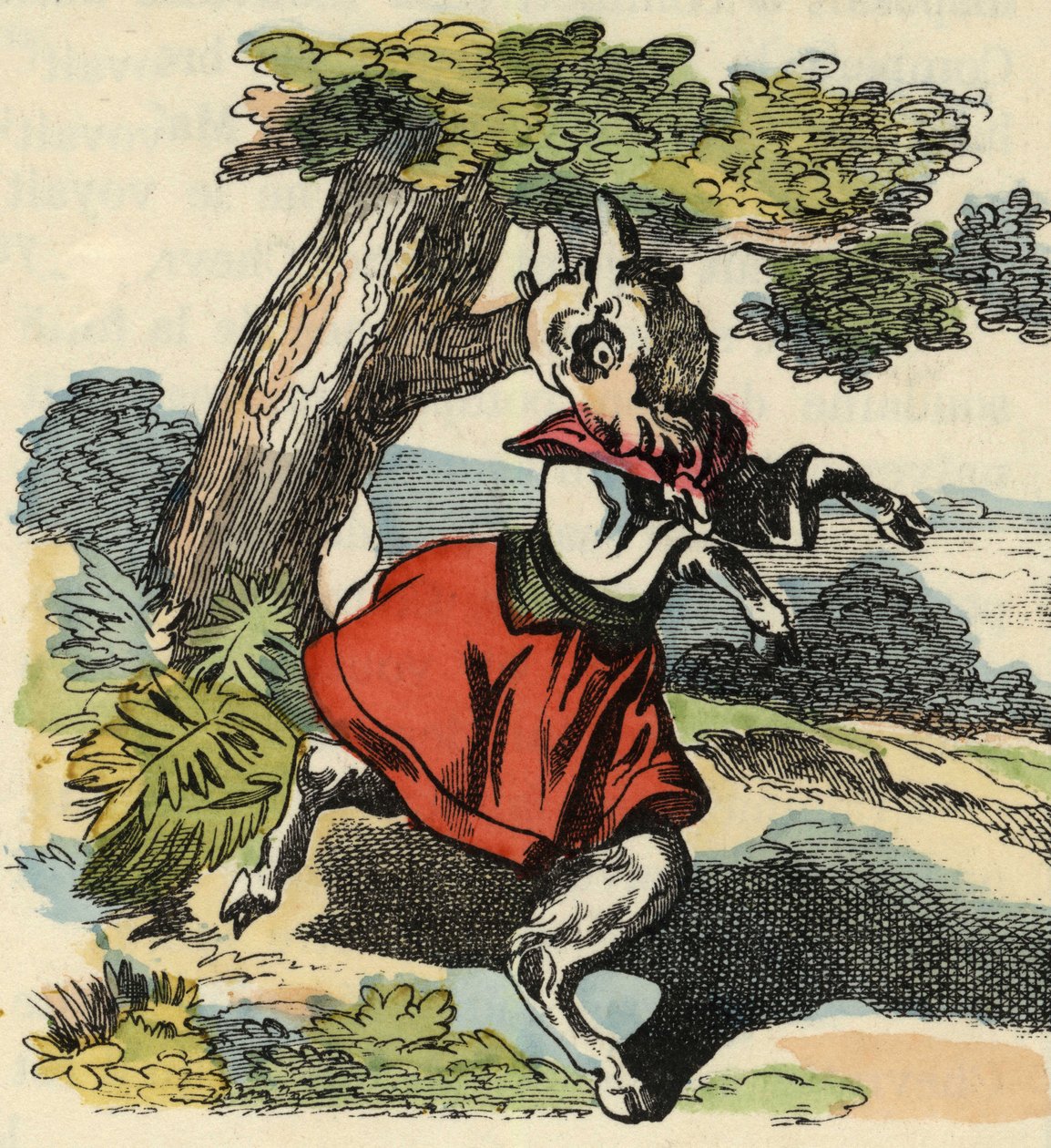 Geden, Lille Chevy. Illustration af fortællingen "Bon medor og Lille Chevrette". I “”Fortællinger fra hjemmet for de mindste””. Anonym gravering af det 19. århundrede. af Unknown artist