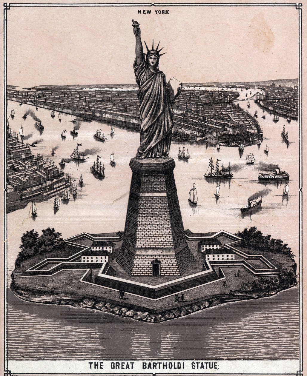 Den store Bartholdi-statue i New York, USA i "Verden illustrerer 168 visninger"" Udateret (slutningen af det 19. århundrede) af Unknown artist