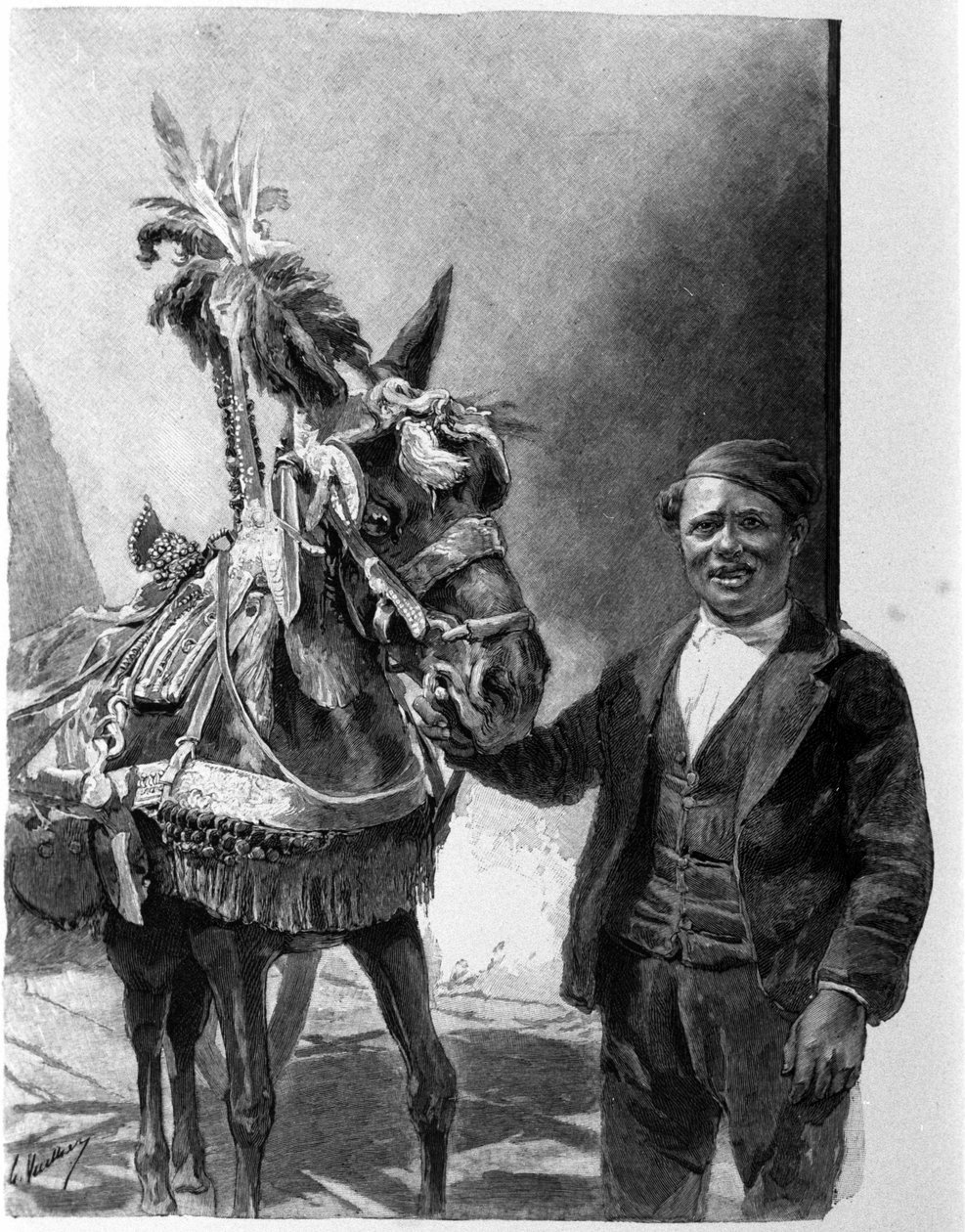 Æslets seletøj fra de sicilianske tanke under traditionelle festligheder. Indgravering af det 19. århundrede af Unknown artist