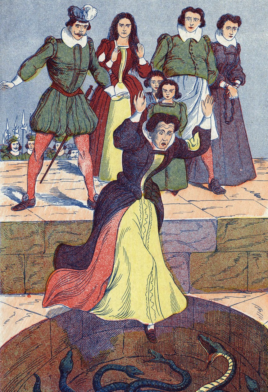 Den forfærdelige trolldom kaster i tanken. Anonym illustration til "La belle au bois dormant", fortælling af Charles Perrault (1628-1703), fransk forfatter. Billedmateriale Marcel Vagne, Jarville Nancy, udateret (slutningen af det 19. århundrede). af Unknown artist