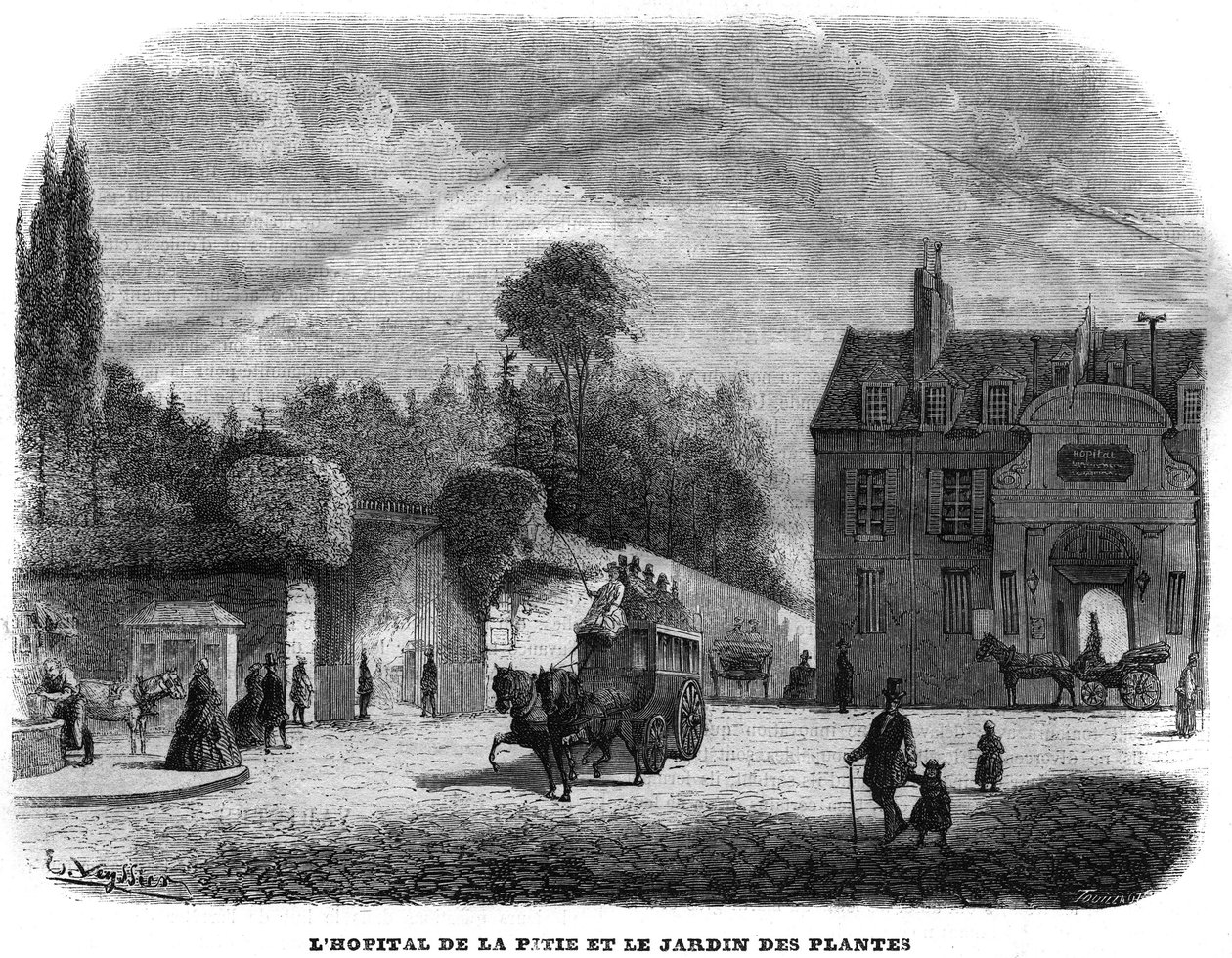 Hospitalet for pitie salpetriere (PITIE-SALPETRIERE) og planternes have i Paris i 1858. af Unknown artist