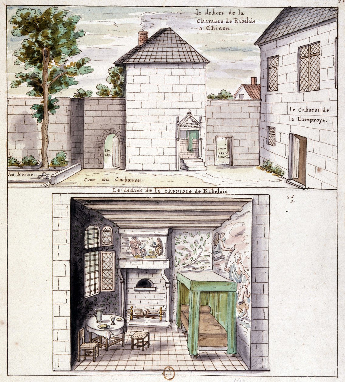 Rabelais hus i Chinon - akvarel af Unknown artist