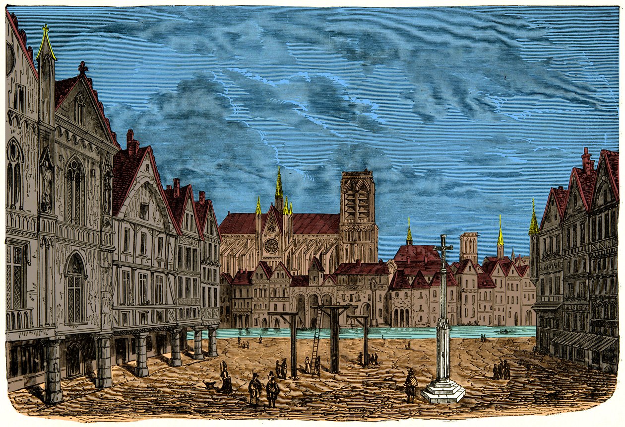 Huset med søjlerne eller huset til Dauphin, tidligere og første byhotel i Paris i middelalderen, gravering 1800-tallet af Unknown artist