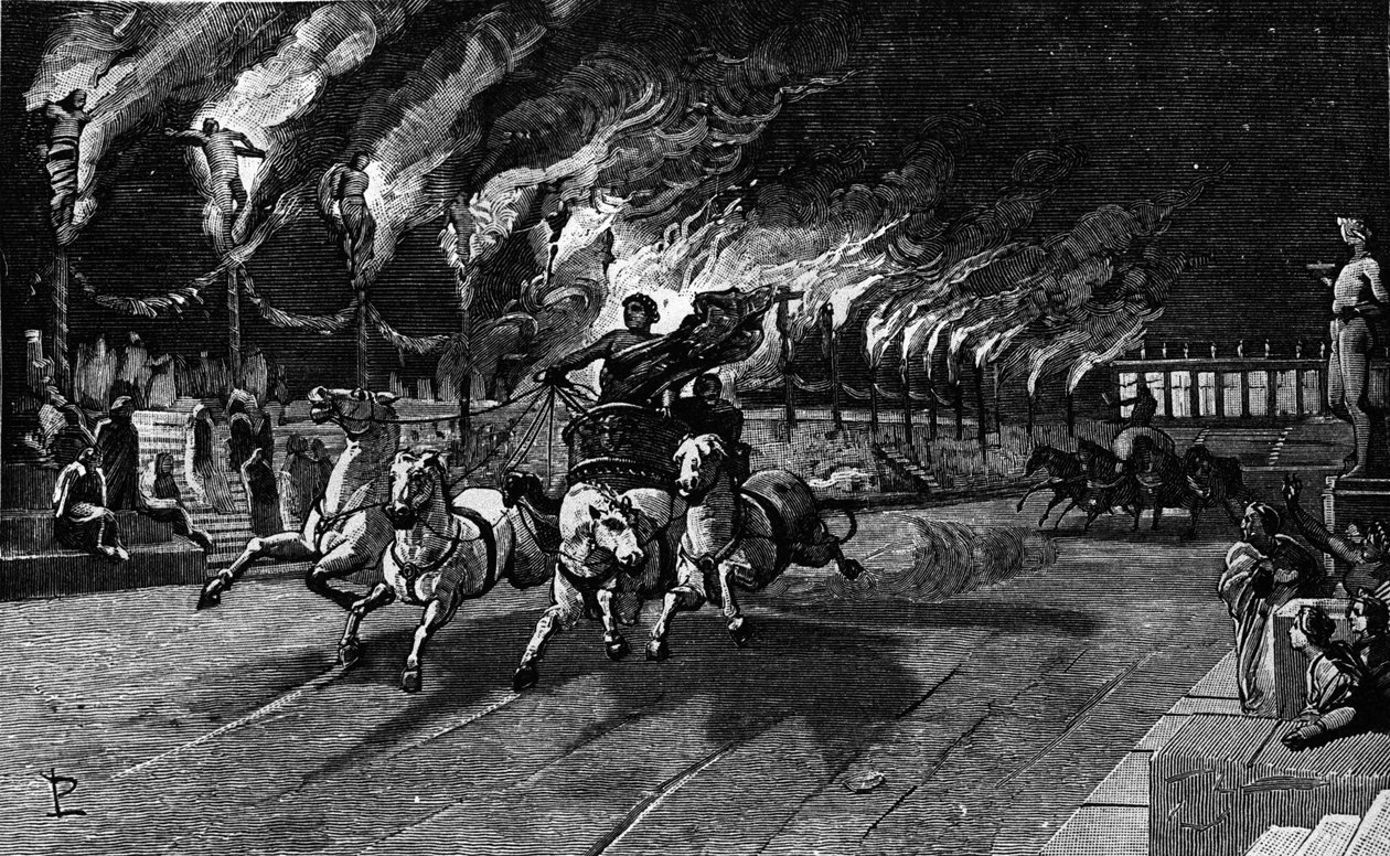 Den menneskelige fakkel fra Neron (Nerone 37-68) i cirkus. af Unknown artist