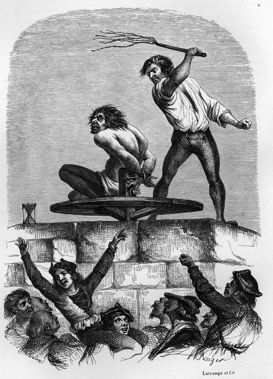 Pukkelryggen Quasimodo på Pilori. Illustration af Victor Hugos roman "Notre Dame de Paris"" fra 1844. af Unknown artist