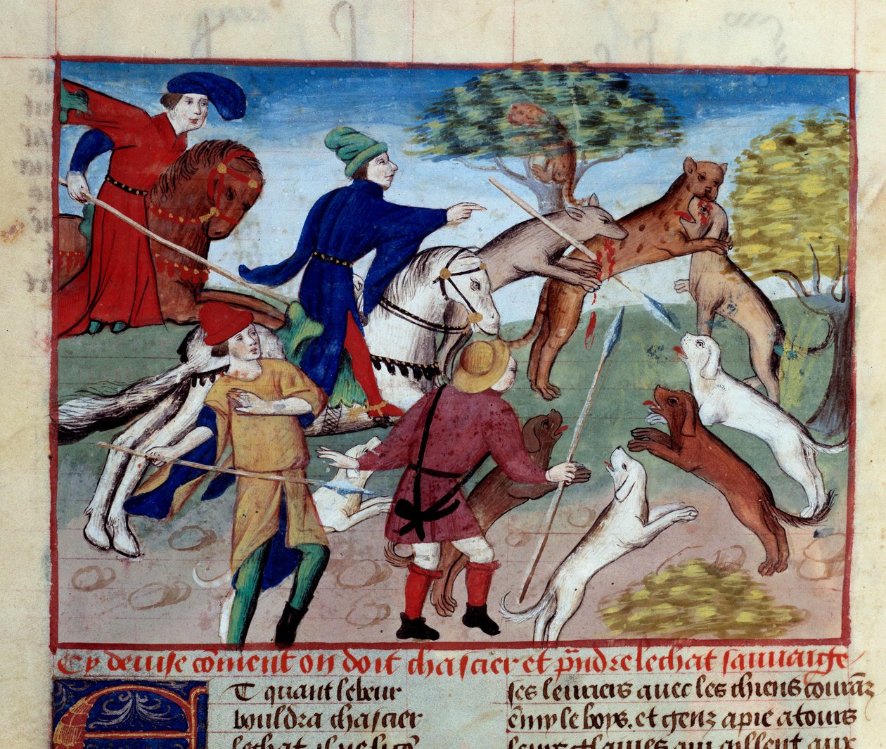 Jagten på vildkat Miniature taget fra ""Jagtens bog"" af Gaston III Phoebus, greve af Foix, Lord of Bearn (1331-1391) af Unknown artist