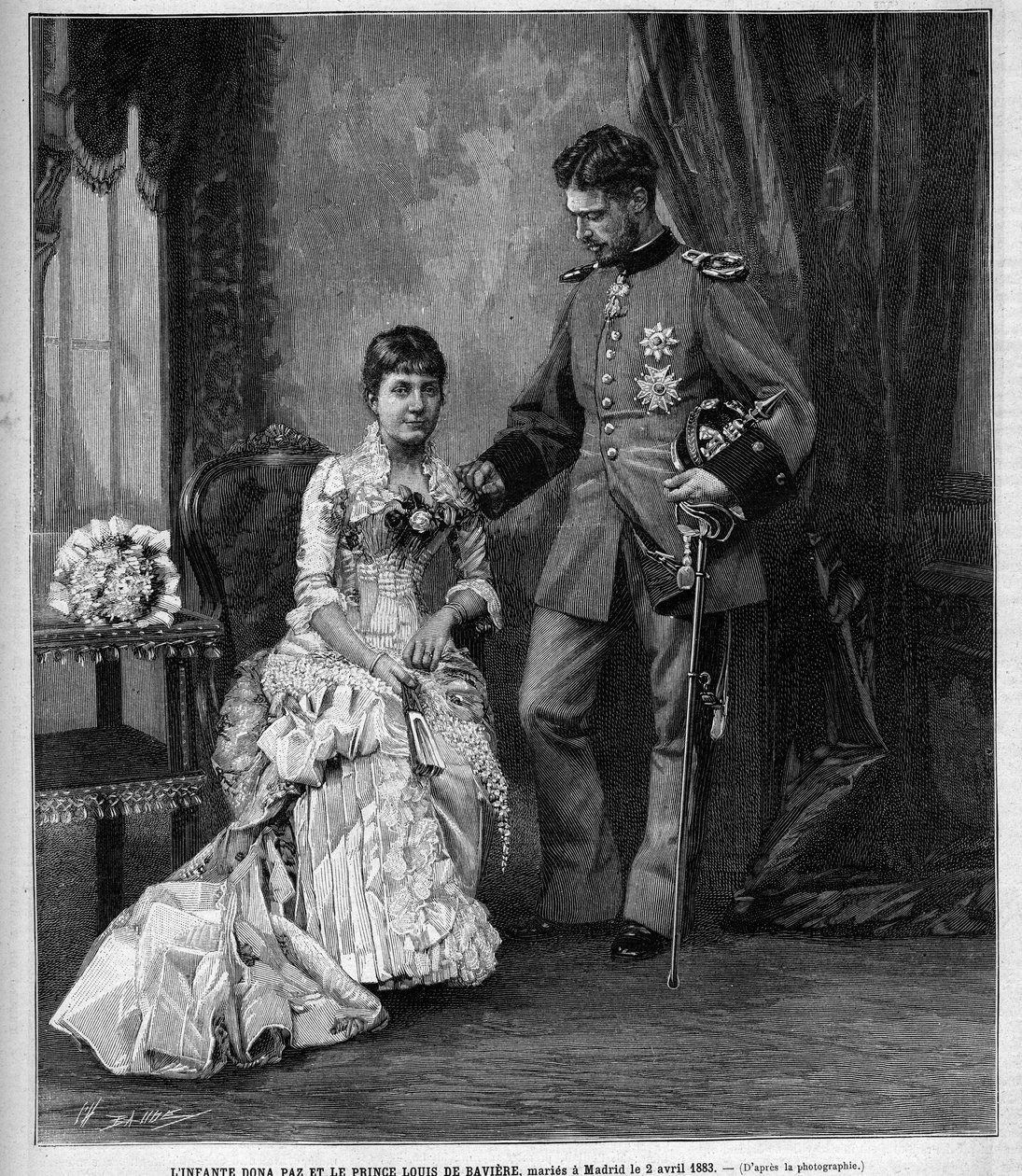 Spaniens spædbarn Dona Maria de la Paz (1862-1946) og prins Louis II af Baviere (Ludwig Otto Frederik Wilhelm von Wittelsbach) af Unknown artist