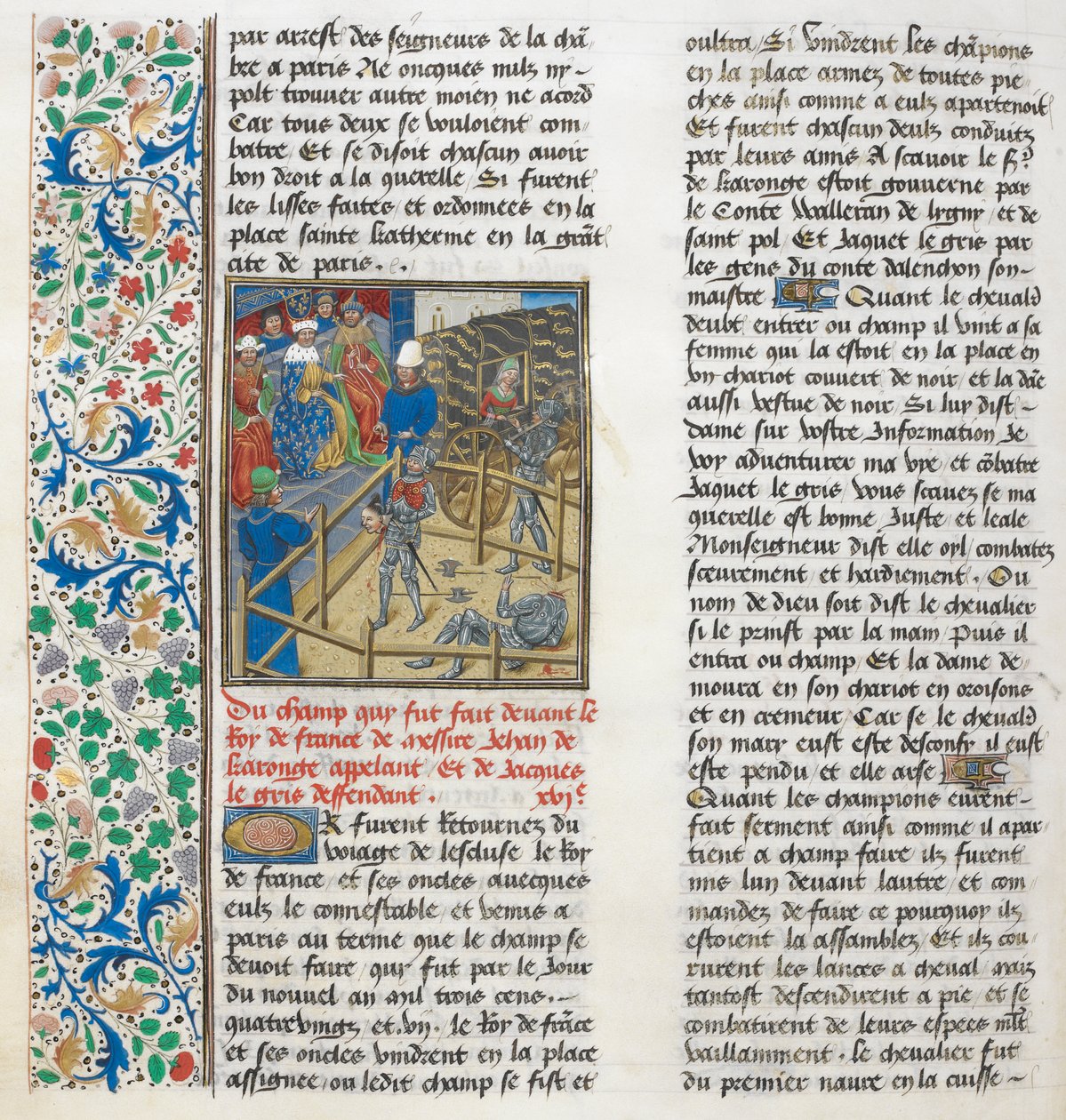 Den retslige kamp mellem Jacques le Gris og Jean de Carrouges. Blomsterkant. af Unknown artist