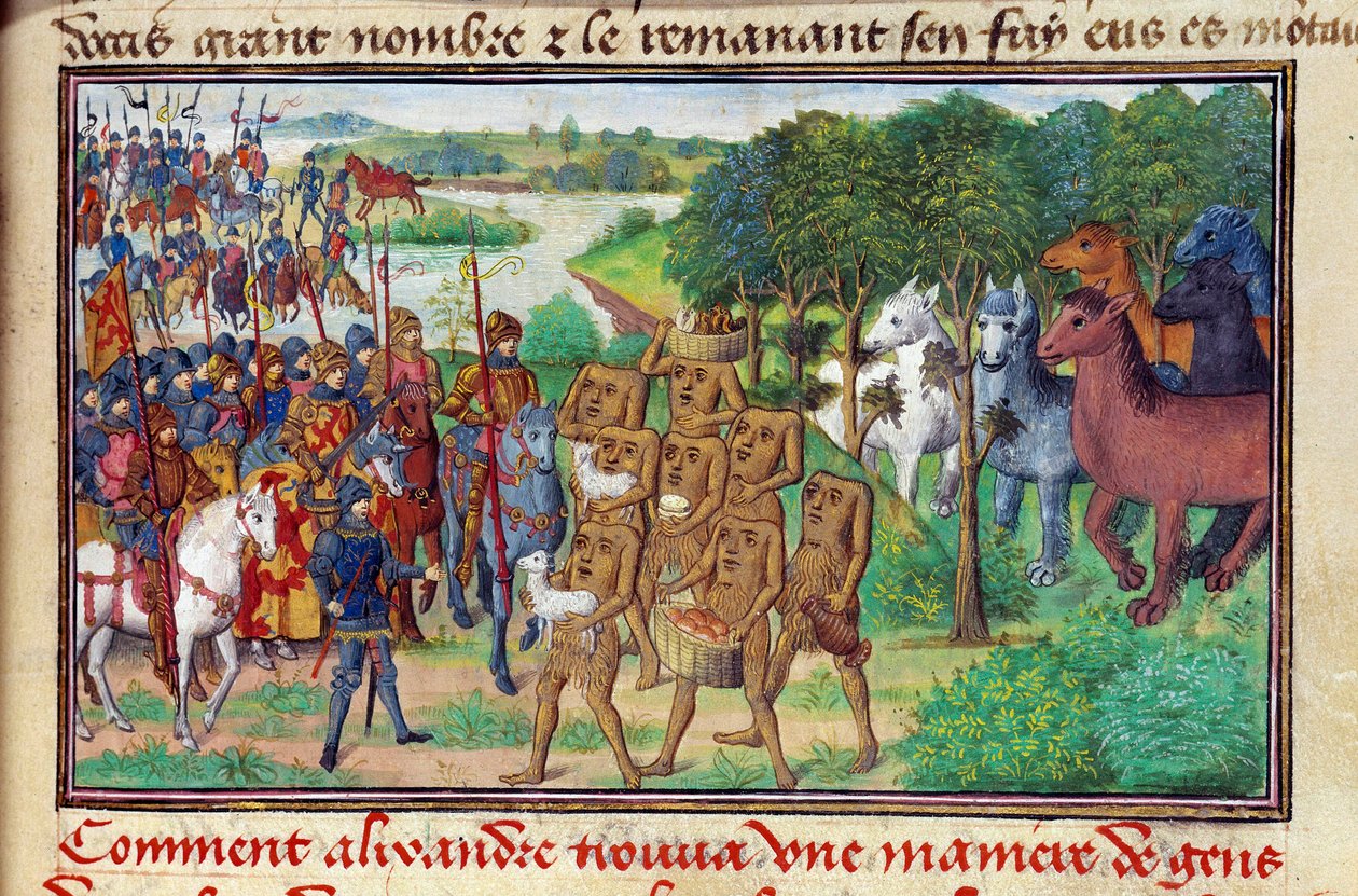 Kongen af Macedoine Iskandar (eller Alexander den Store) (356 - 323 f.Kr.) mødte monstre, der gav ham gaver af Unknown artist