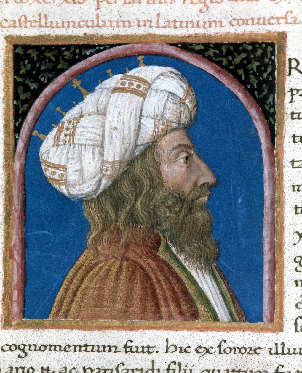 Kongen af Persien Artaxerxes III Ochos (død 338 f.Kr.) Miniature taget fra "" Paralleles of illustrious men""" fra Plutarch (46-125 AD) (MS XV. 1) 15. århundrede. Cesena, Biblioteca Malatestiana af Unknown artist