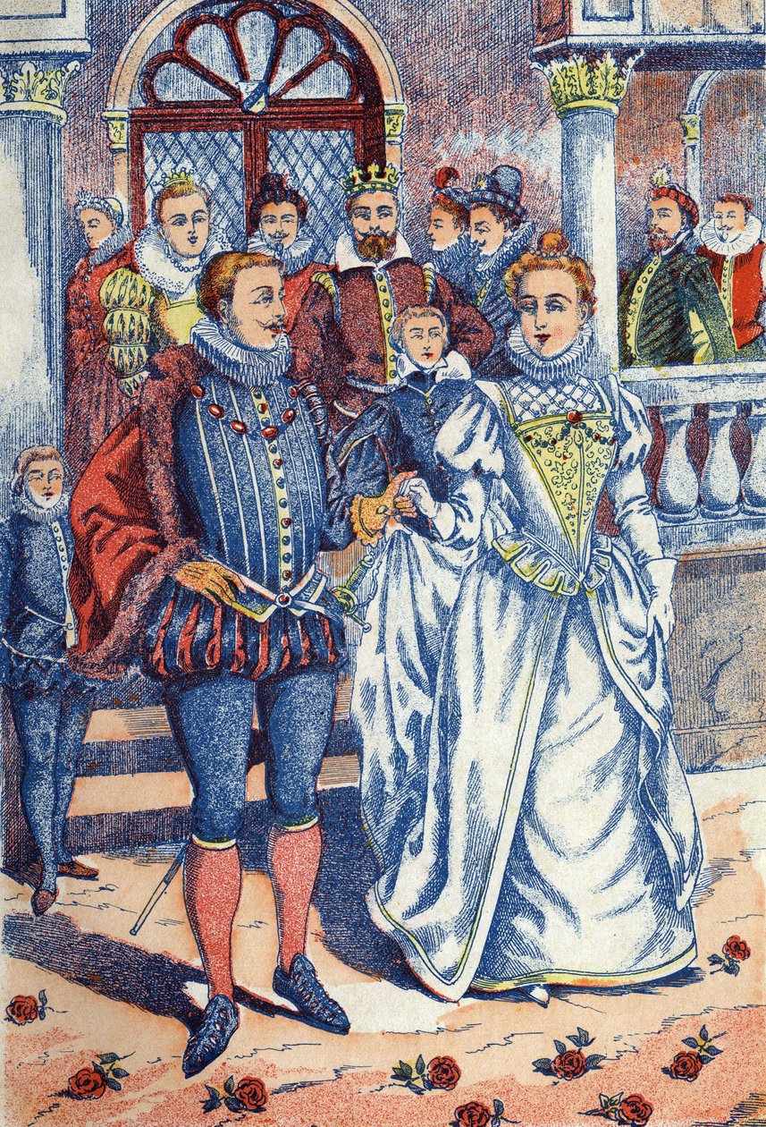 Kongens søn gifter sig med Æselskind. Anonym illustration til "" Æselskind""-fortælling af Charles Perrault (1628-1703), fransk forfatter. Billedmateriale Marcel Vagne, Jarville Nancy, udateret (slutningen af det 19. århundrede). af Unknown artist