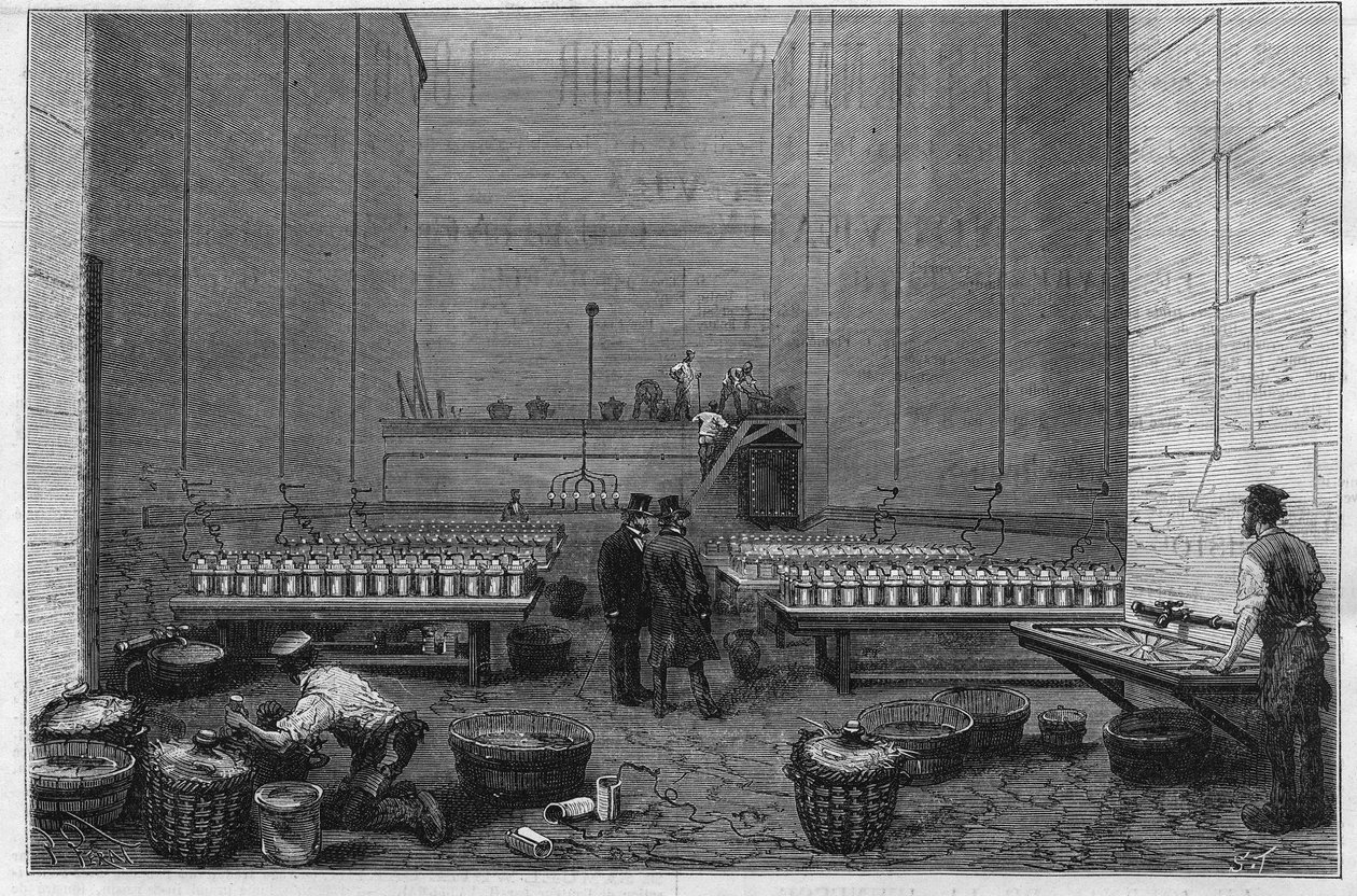 Det store elektriske rum i Opera Garnier eller to hundrede Bunsen-batterier gør det muligt at projicere strålerne fra den elektriske sol af Unknown artist