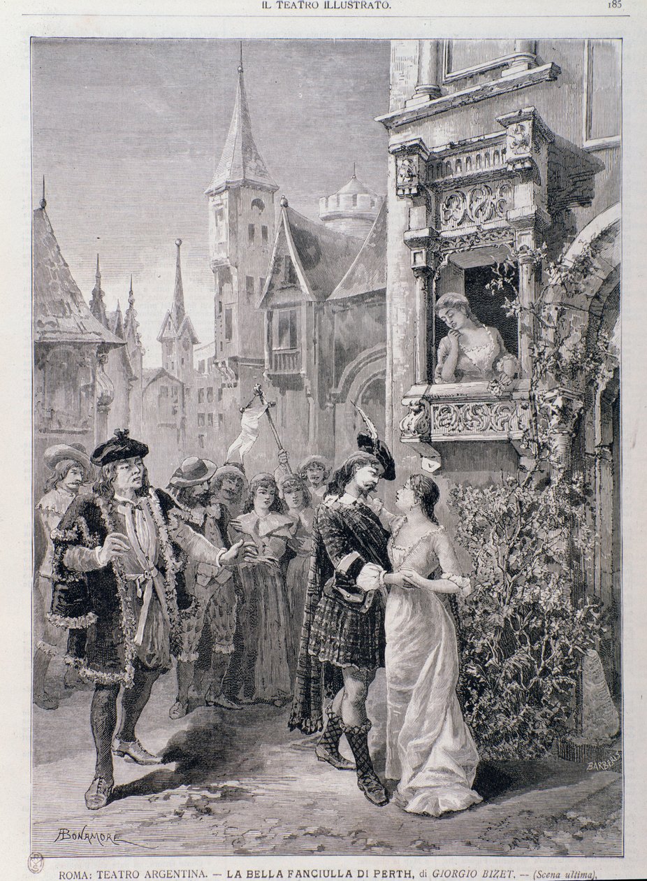 Den sidste scene af The Fair Maid of Perth, opera af Georges Bizet, på Teatro Argentina i Rom af Unknown artist