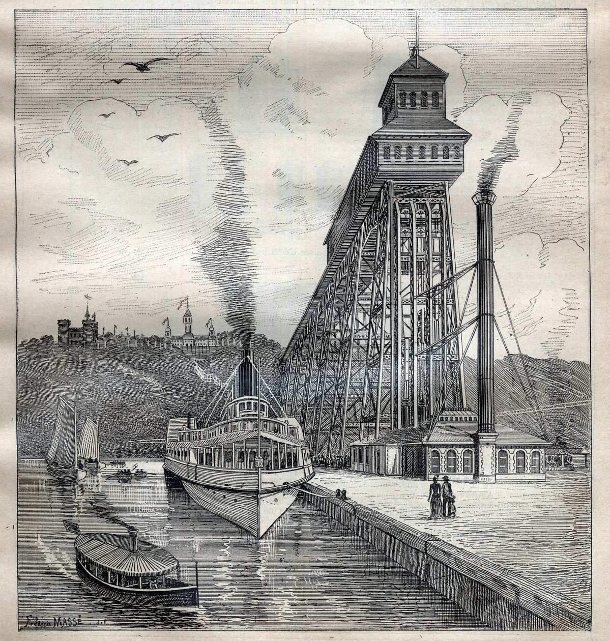 Elevatorerne i Weehawken i USA - Indgravering i "La Science francaise"" af Unknown artist