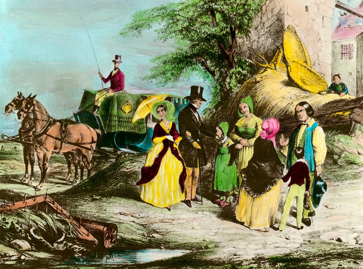 Herremanden og hans bonde Godsherren besøger bønderne. Indgravering af privatsamlingen fra det 19. århundrede af Unknown artist